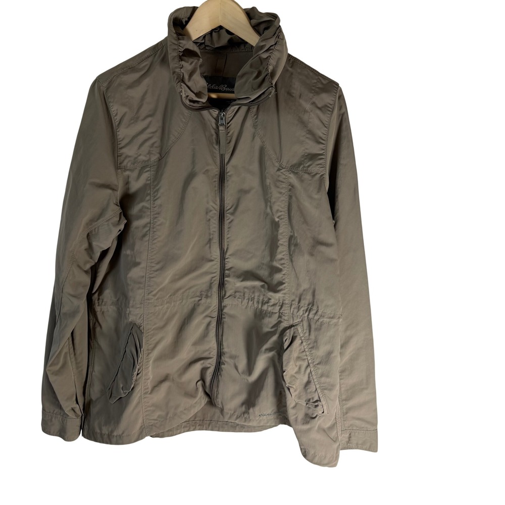 Eddie Bauer Travex Womens TXL Khaki Tan Full Zip‎ Roll Tab Sleeve Jacket
